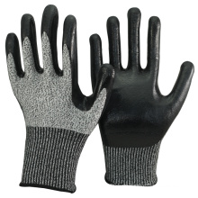 NMSAFETY CE EN388 4343 schwarzes, glattes Nitril auf der Handfläche HPPE Handschuh, geschnitten auf der Stufe 3, Schnittschutzhandschuh, Anti-Schnitt-Sicherheitsarbeitshandschuh